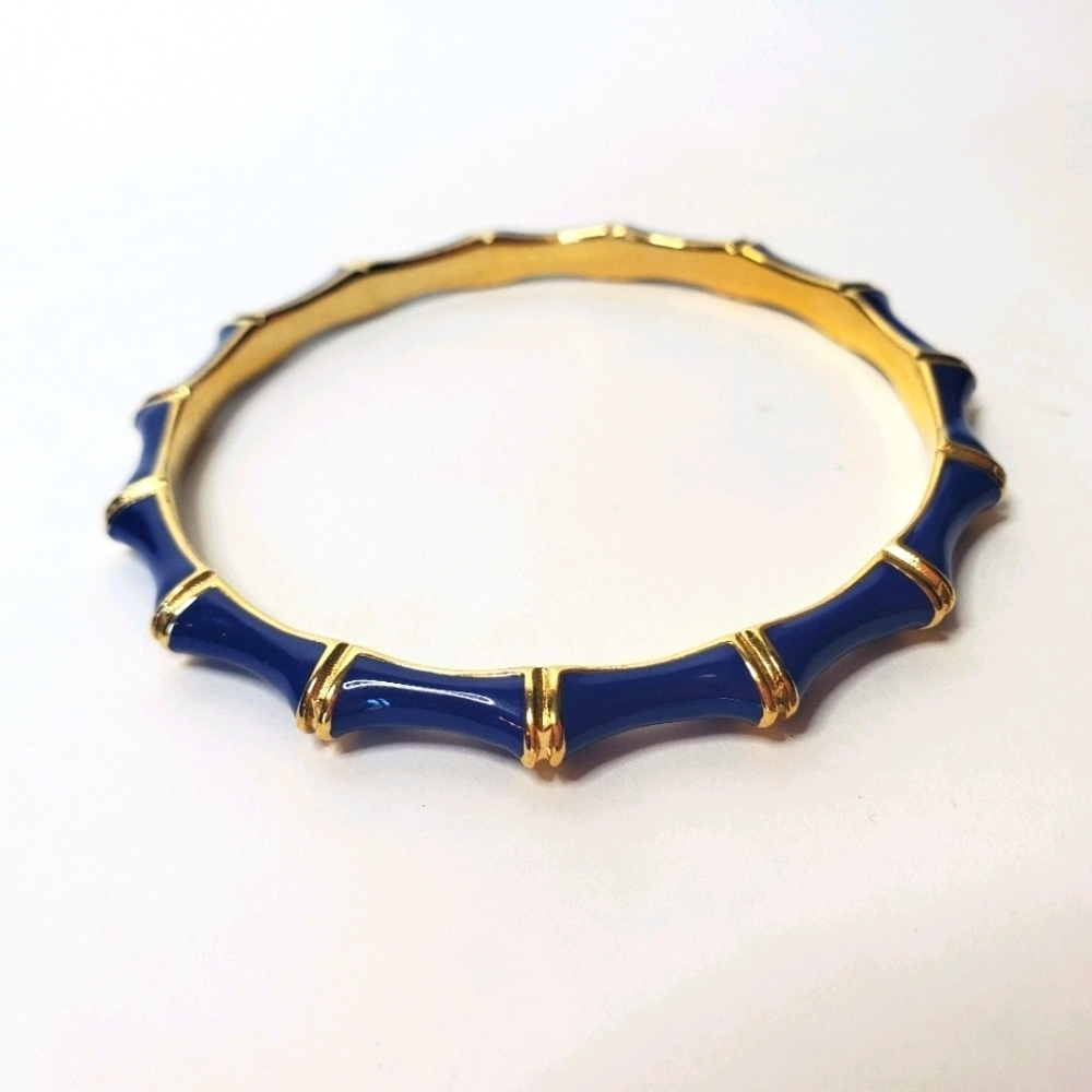 Stella & Dot Navy Blue and Gold Bamboo-Style Bangle Bracelet